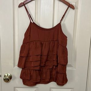 LAST CHANCE CLEARANCE NWT WhoWhatWear tiered ruffle tank rust fiery brown, sz M